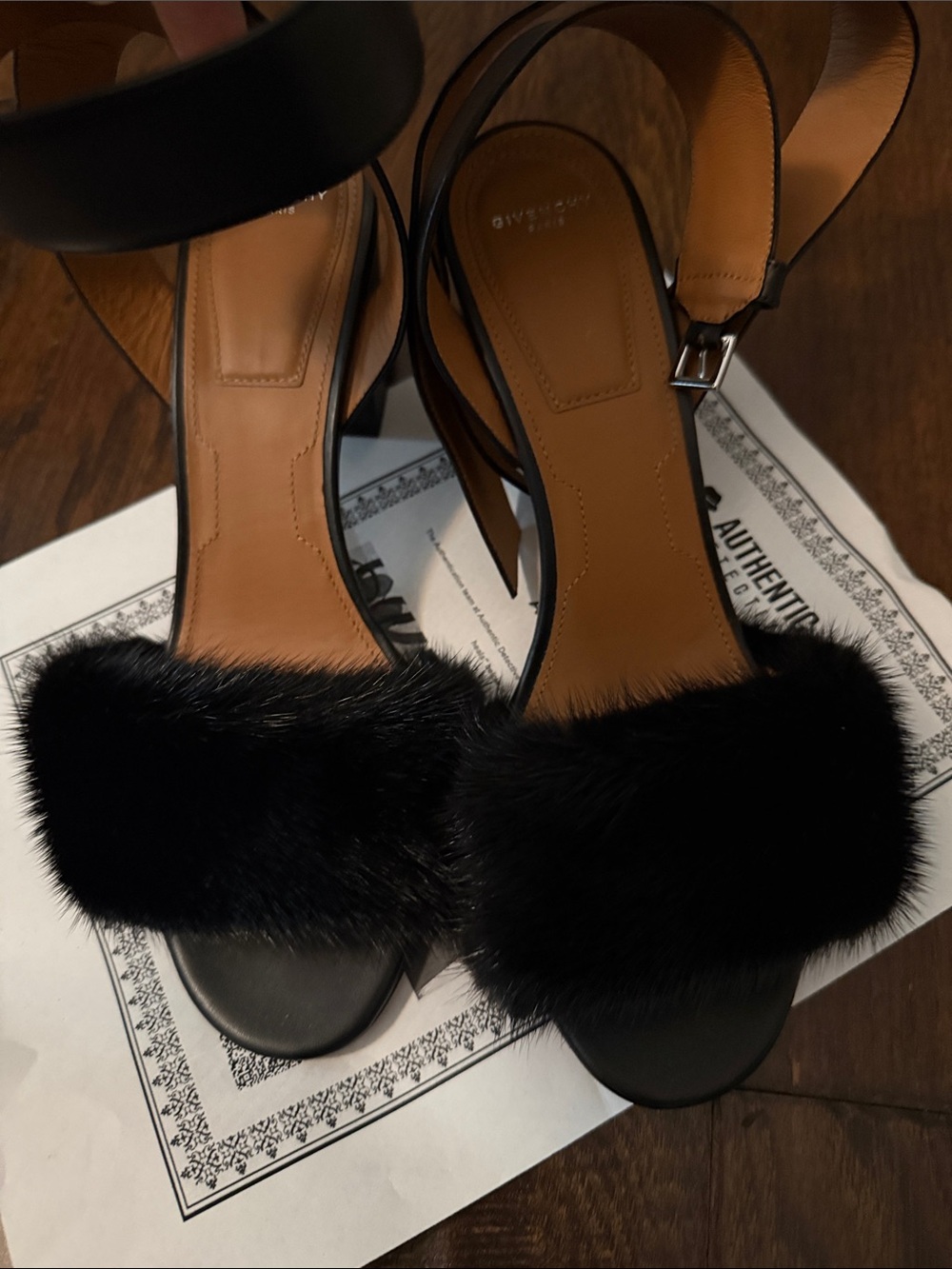 Gorgeous! Givenchy Black Fur Strap Heeled Sandals with COA